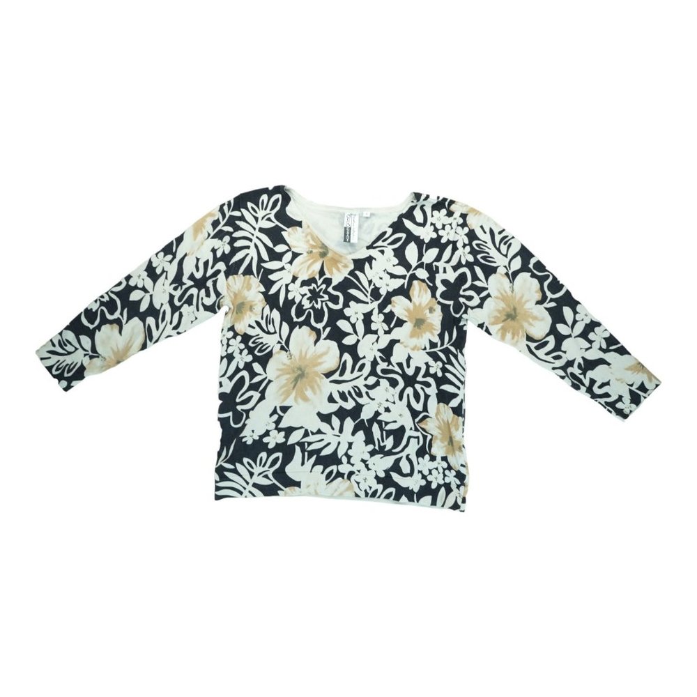 ANNA‎ Floral Pattern 3/4 Sleeve V-Neck Silk Sweater Size Small S